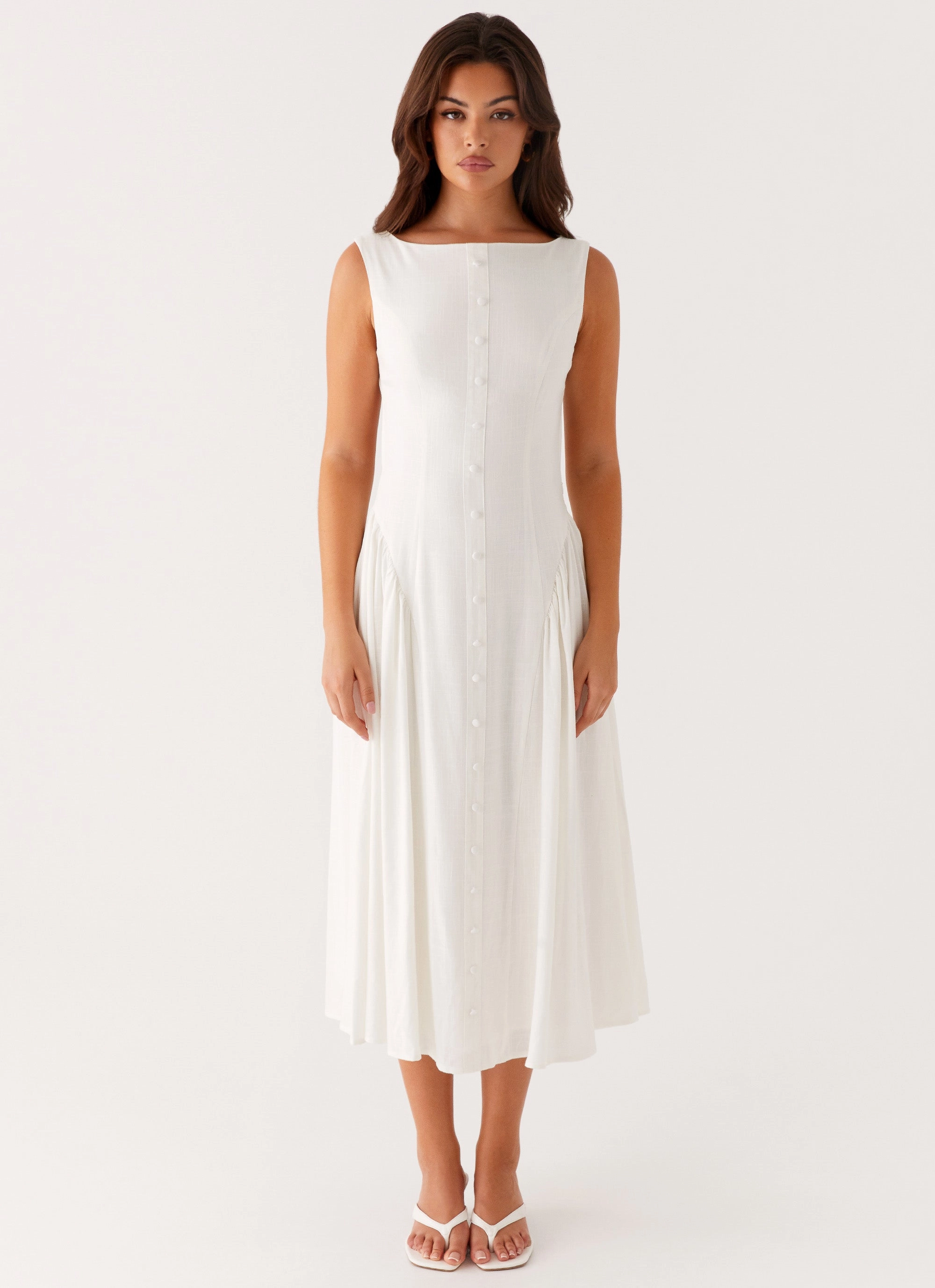 Knot-Detail Refined Line Maylah Midi Dress - White