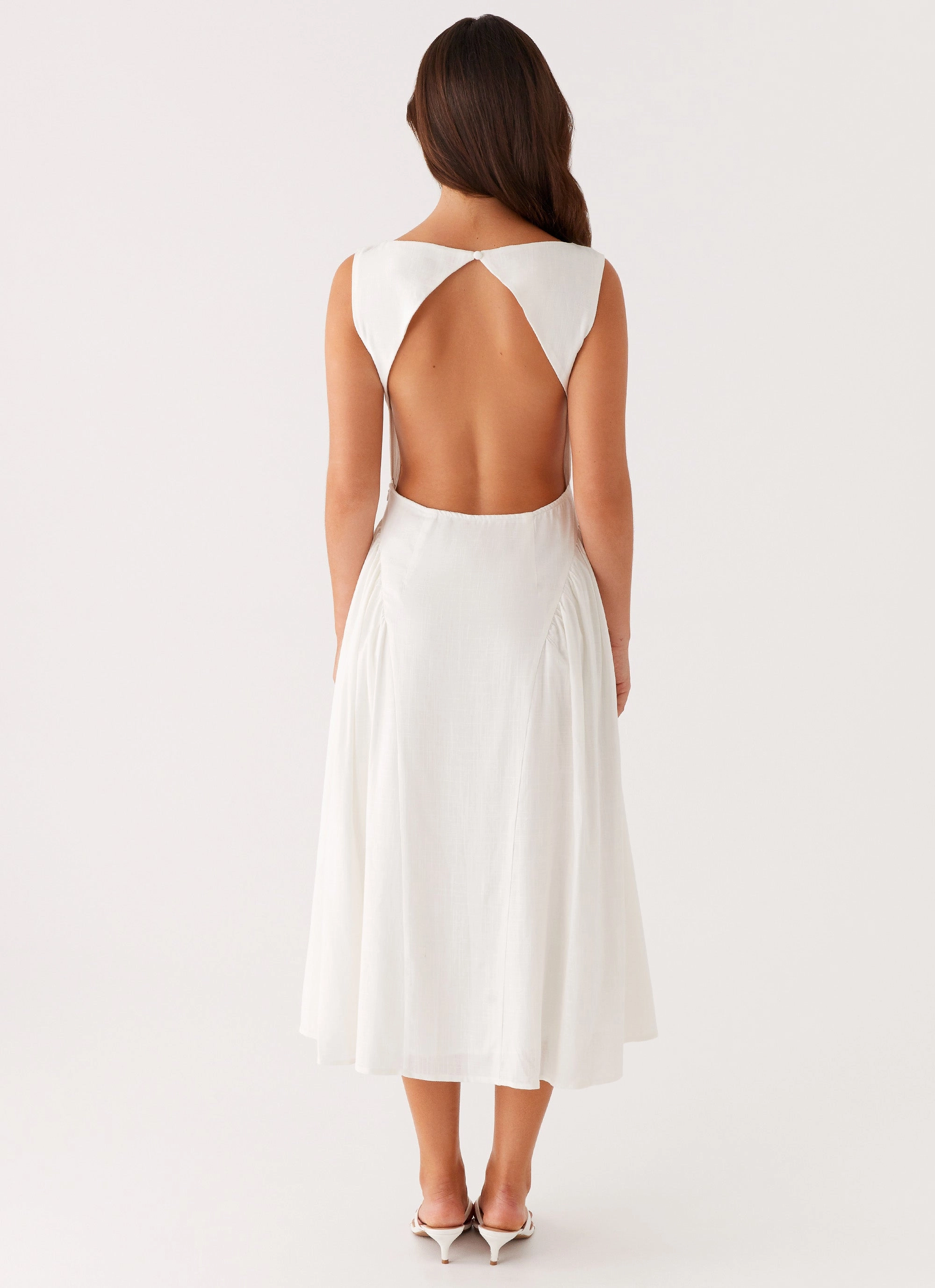 Wide Swing Sheer Overlay Maylah Midi Dress - White