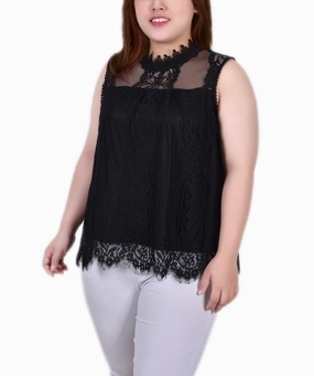 CollapsibleFrame Stain Resistant Treatment Plus Size Sleeveless Mock Neck Lace Top