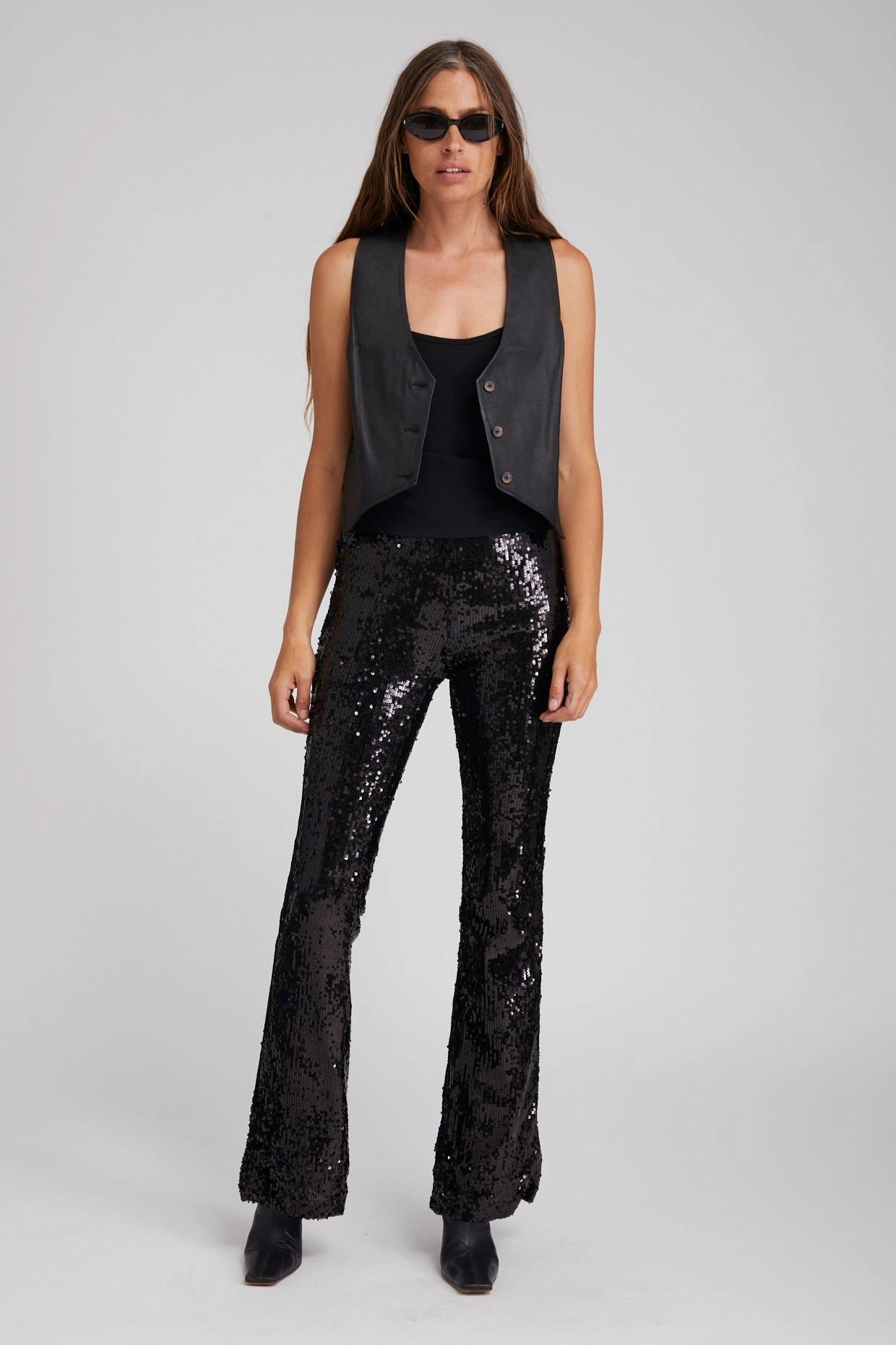 Black Leather Vest ButtonFront