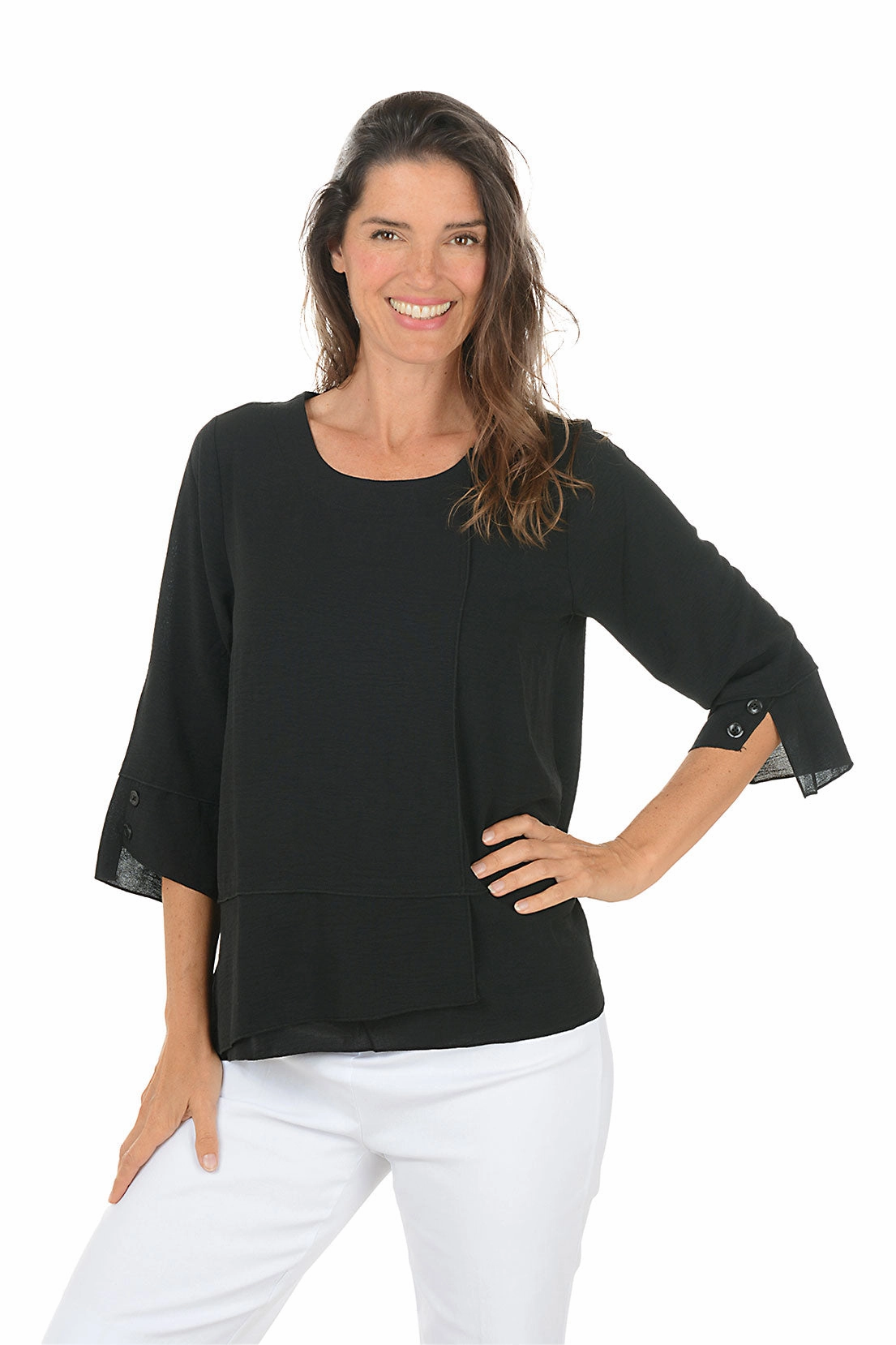 Sweat Absorbing Lining Airflow Layered Asymmetrical Blouse