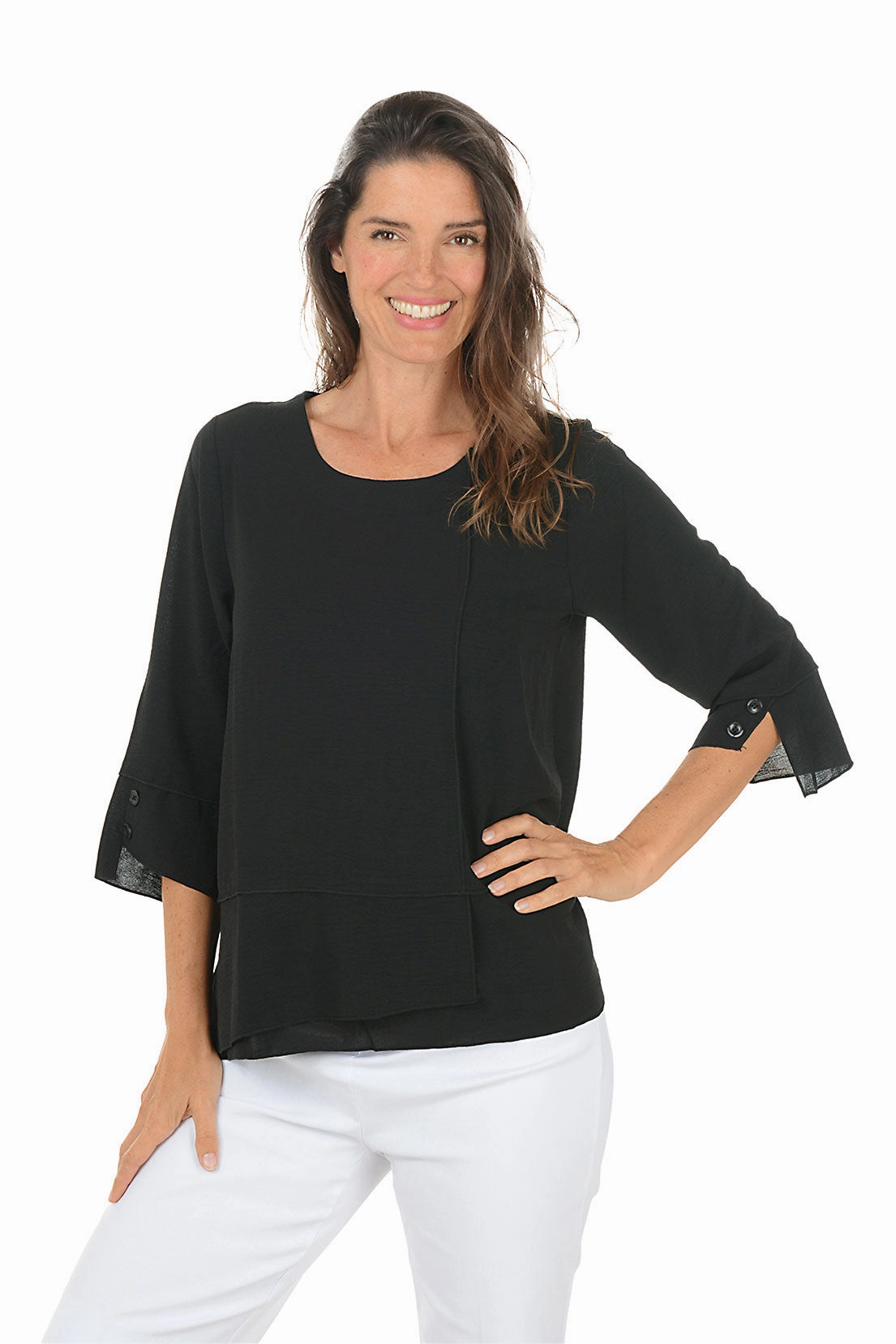 Textured Weave Pattern Airflow Layered Asymmetrical Blouse