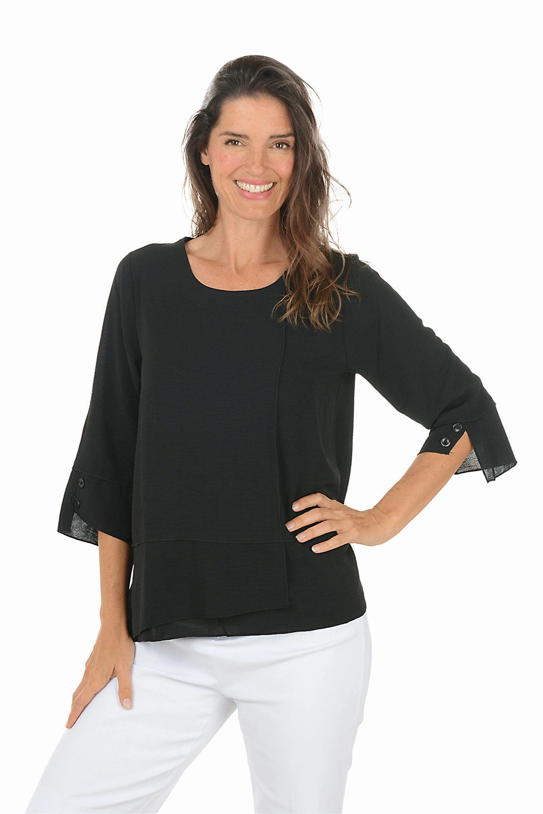 Quick Dry Feature Soft Inner Lining Airflow Layered Asymmetrical Blouse