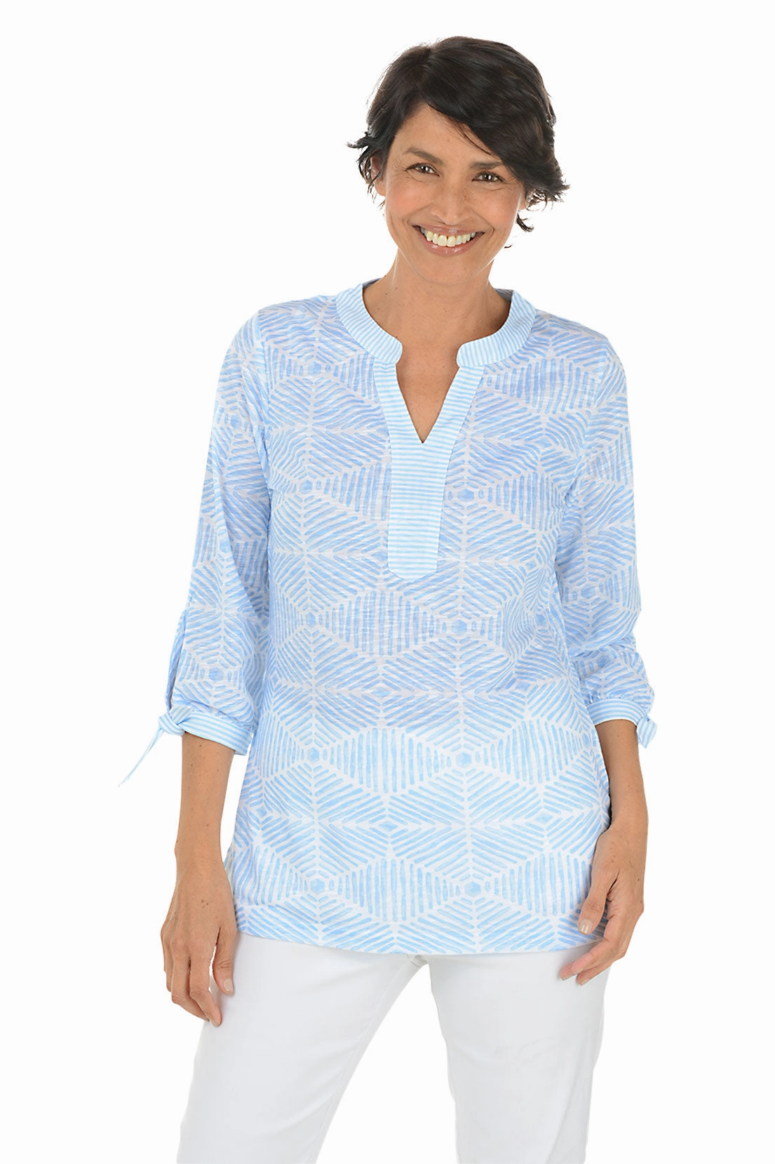 Soundwaves Knotted Sleeve Top FrictionResistant Fabric Fade Resistant Dye