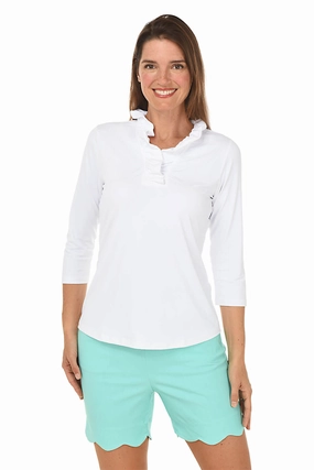preshrunk Solid Ruffle Neck UPF50  Top