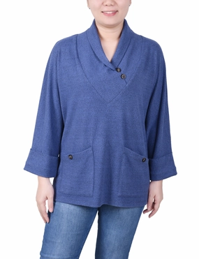 Petite Long Sleeve Shawl Collar Top With Pockets LowMaintenance