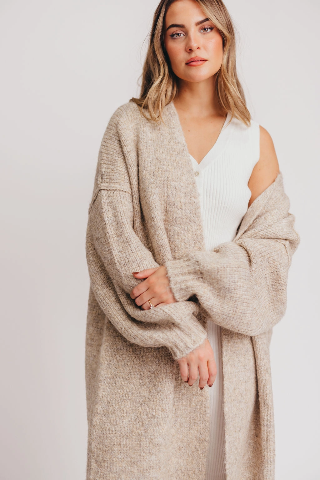 Low Impact Manufacturing Odor Resistant Technology Amelia Oversized Longline Cardigan in Oatmeal