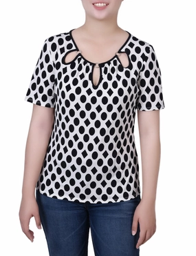 Petite Short Sleeve Top With Ring Details Soft Touch Blend Durable Weave