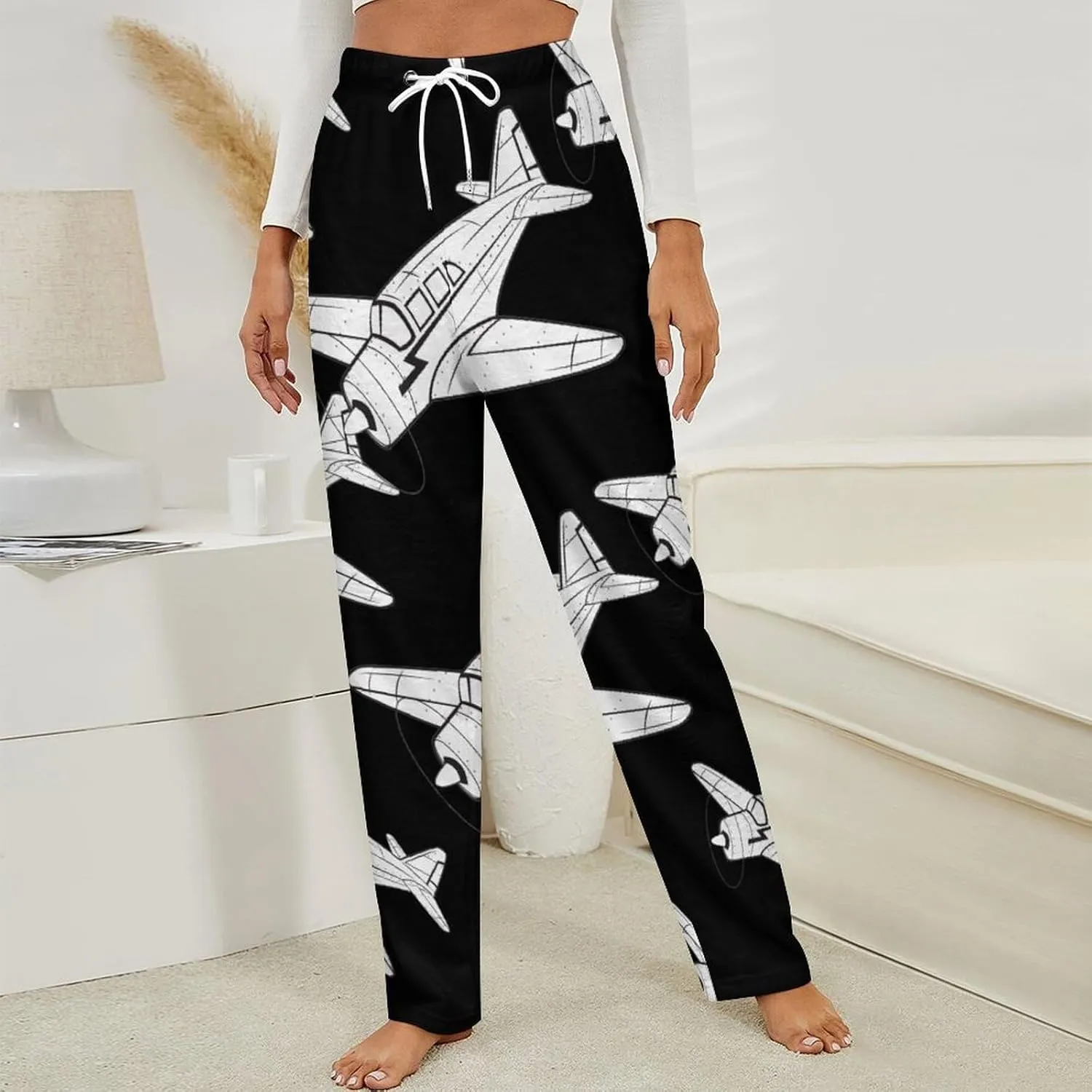 Airplane Women's Flannel Pajama Pants Fleece Lounge Sleep Bottoms PJ