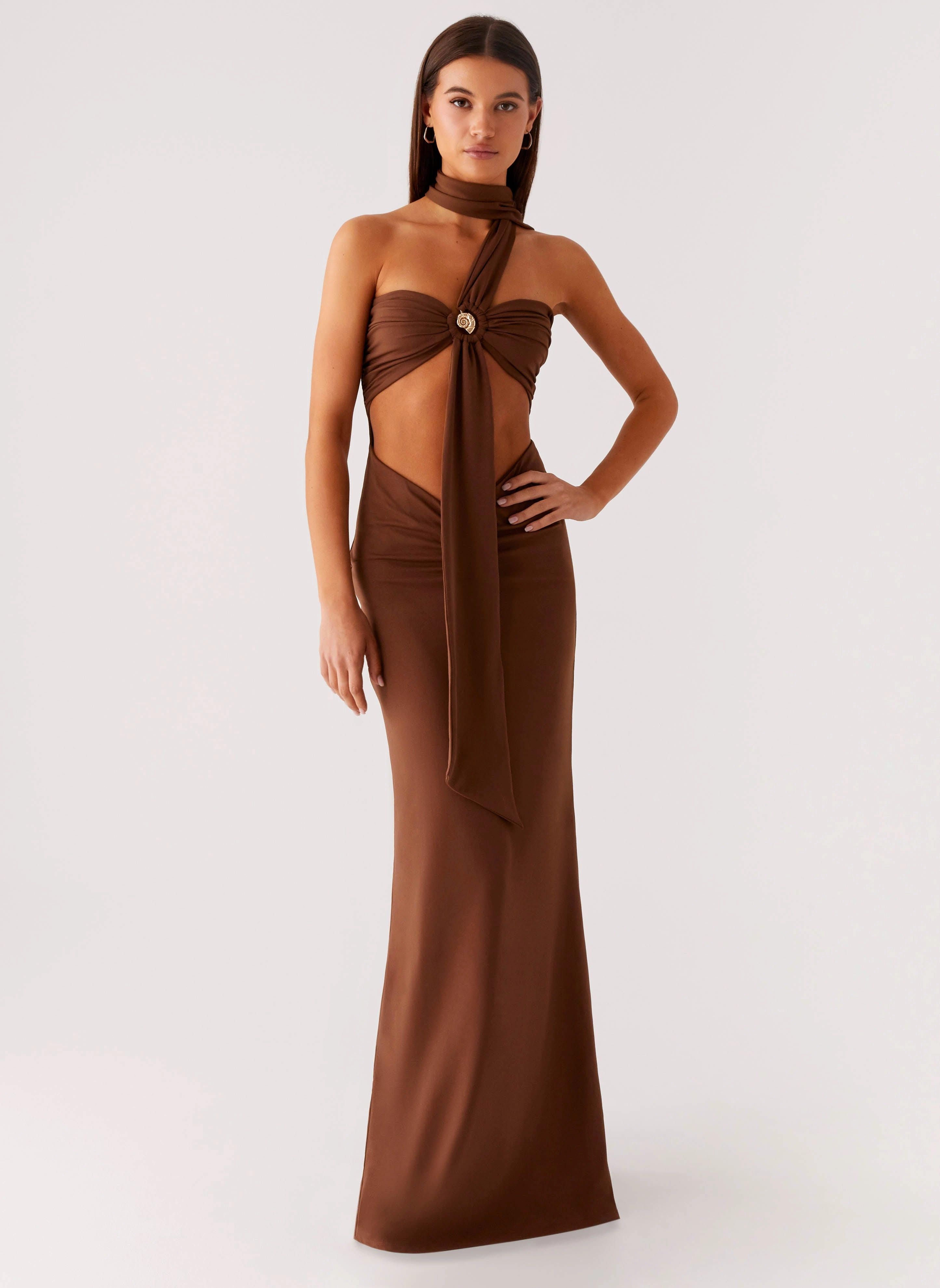 Night Style Olive Bloom Maxi Dress - Chocolate