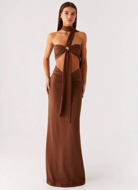 Floral design Olive Bloom Maxi Dress - Chocolate