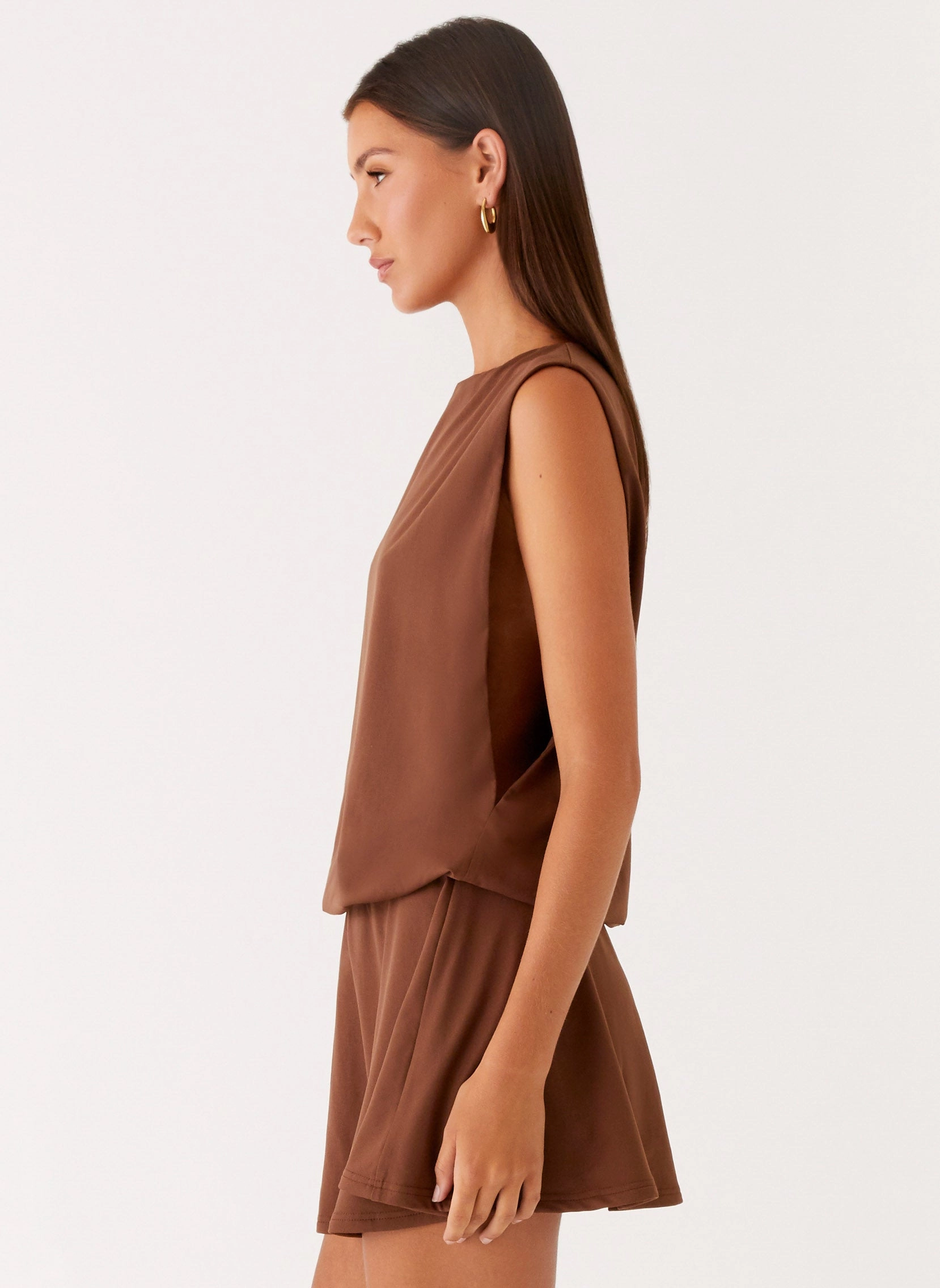Velvet-Edge Ala Mini Dress - Chocolate