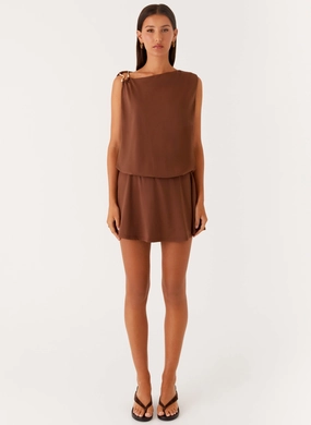 Ruched-Detail Ala Mini Dress - Chocolate