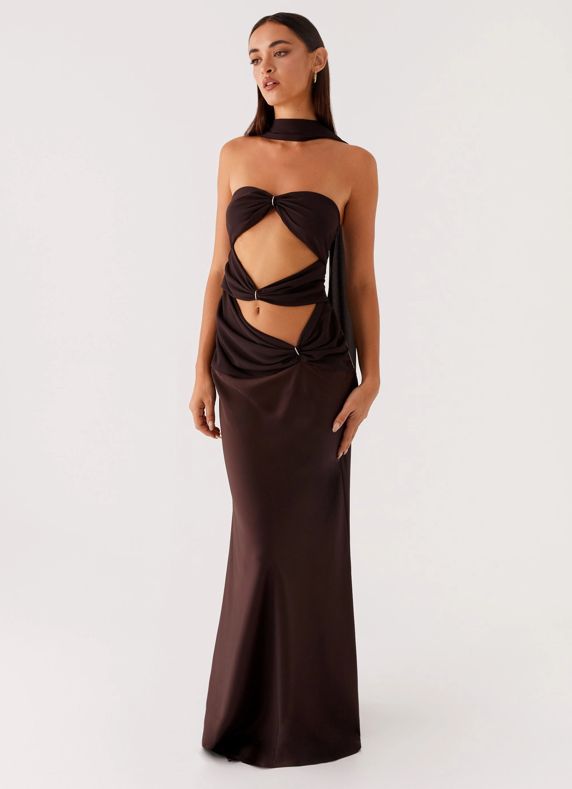 OdorControlTreatment Chic casual Alaine Scarf Maxi Dress - Dark Chocolate