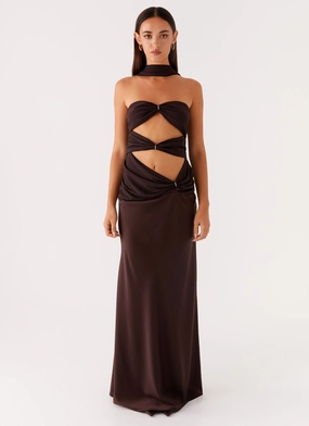 Alaine Scarf Maxi Dress - Dark Chocolate Modern Staple Bold Pattern