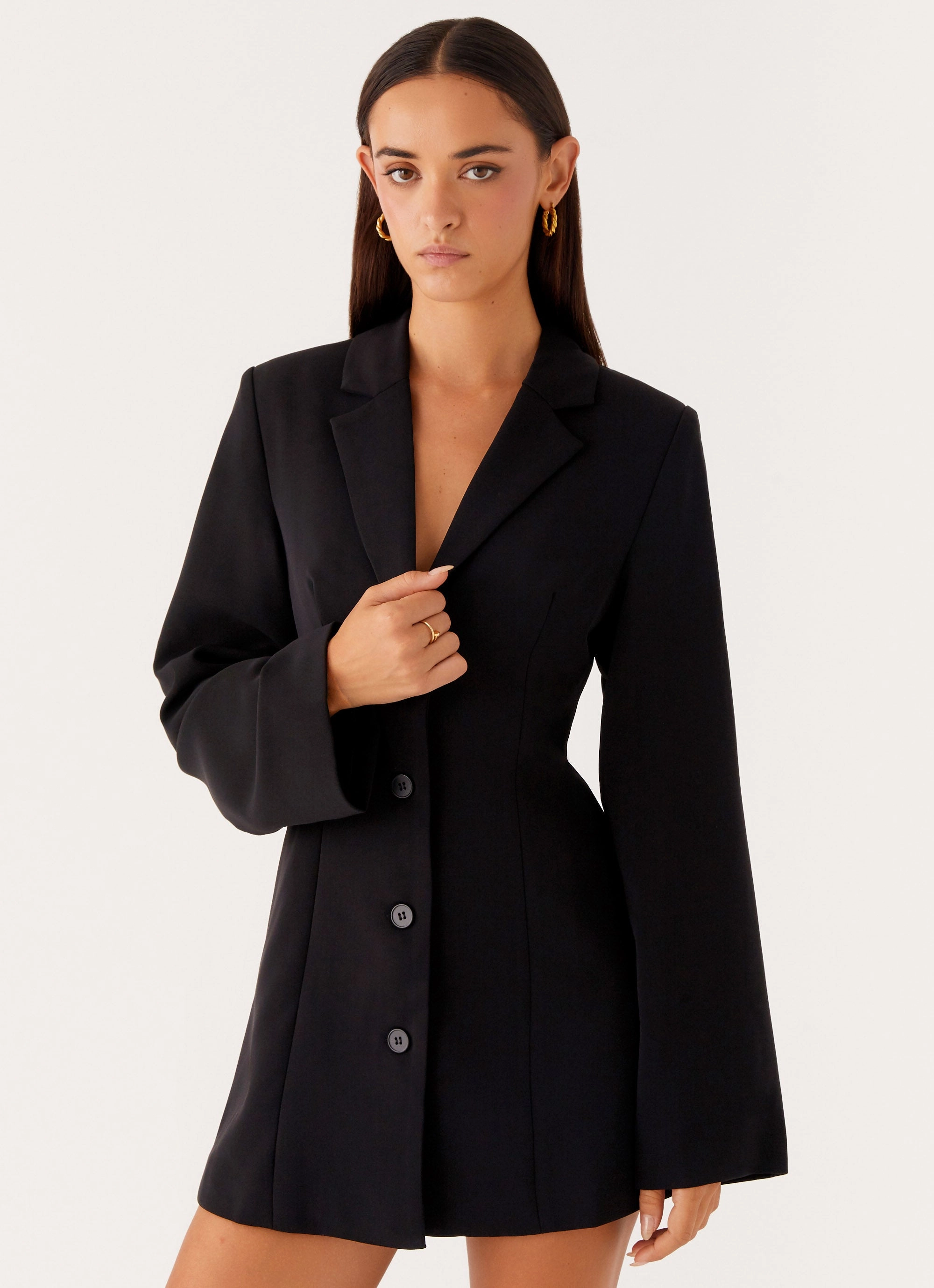 Flowy Texture Move Free Albi Fitted Blazer Mini Dress - Black