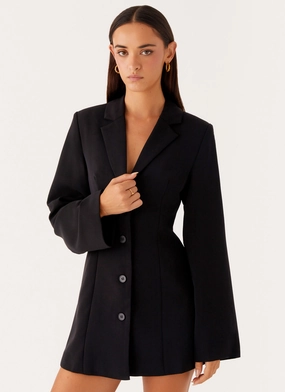 Flowy Texture Move Free Albi Fitted Blazer Mini Dress - Black