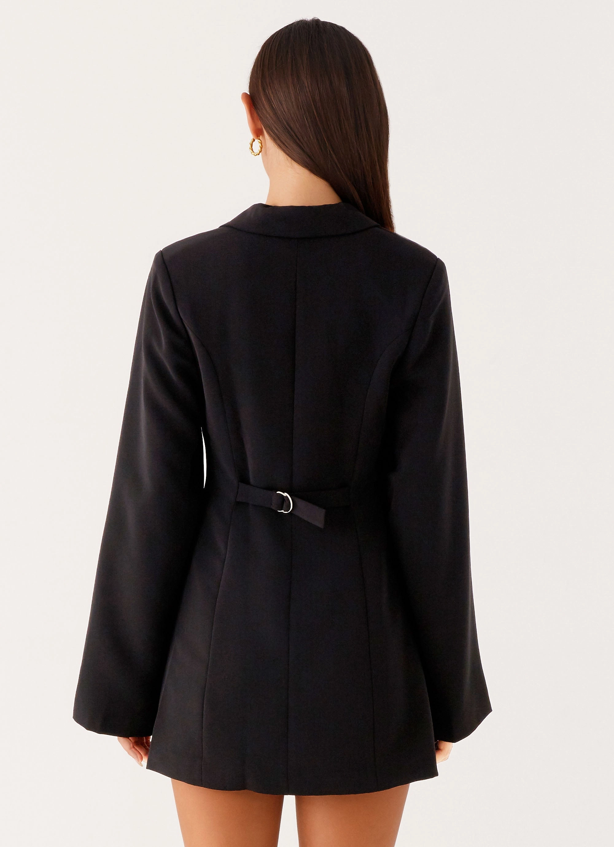 Kimono-Sleeve Albi Fitted Blazer Mini Dress - Black