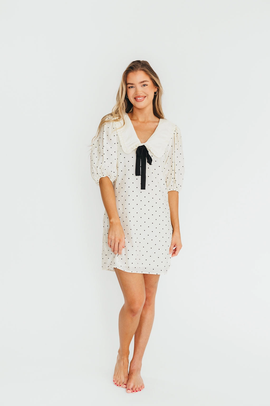 Peplum-Style Breathable Style Alice Polka Dot Mini Dress in Cream/Black *Final-Sale*