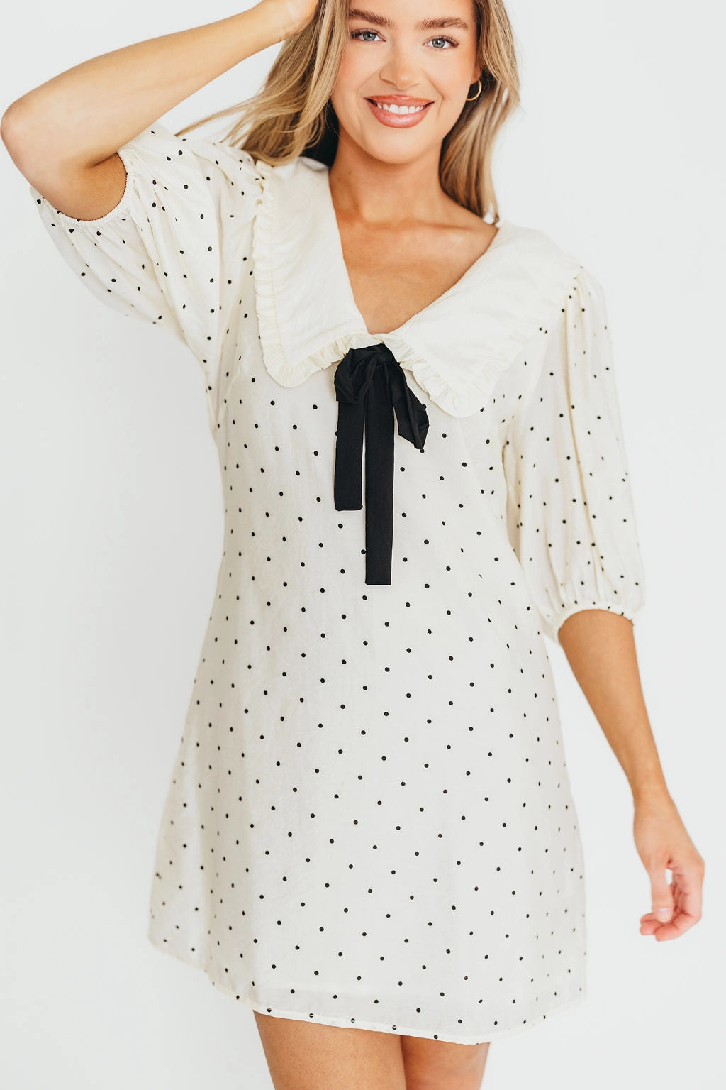 Church Scene Alice Polka Dot Mini Dress in Cream/Black *Final-Sale*
