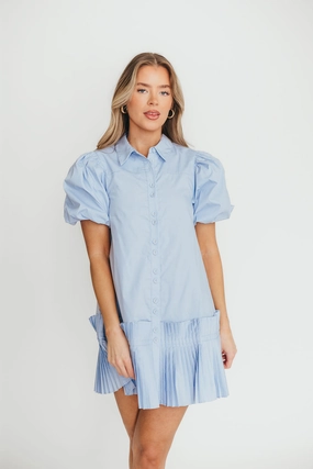 Seasonal Comfort Alicia Pleated Hem Mini Dress in Powder Blue *Final-Sale*