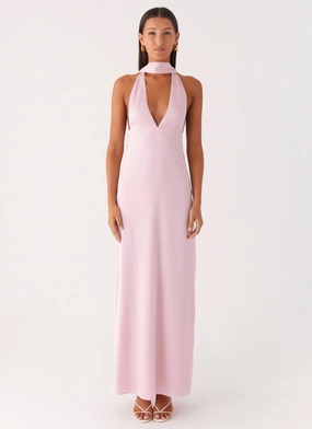 Timeless Design Alicia Satin Halter Maxi Dress - Baby Pink