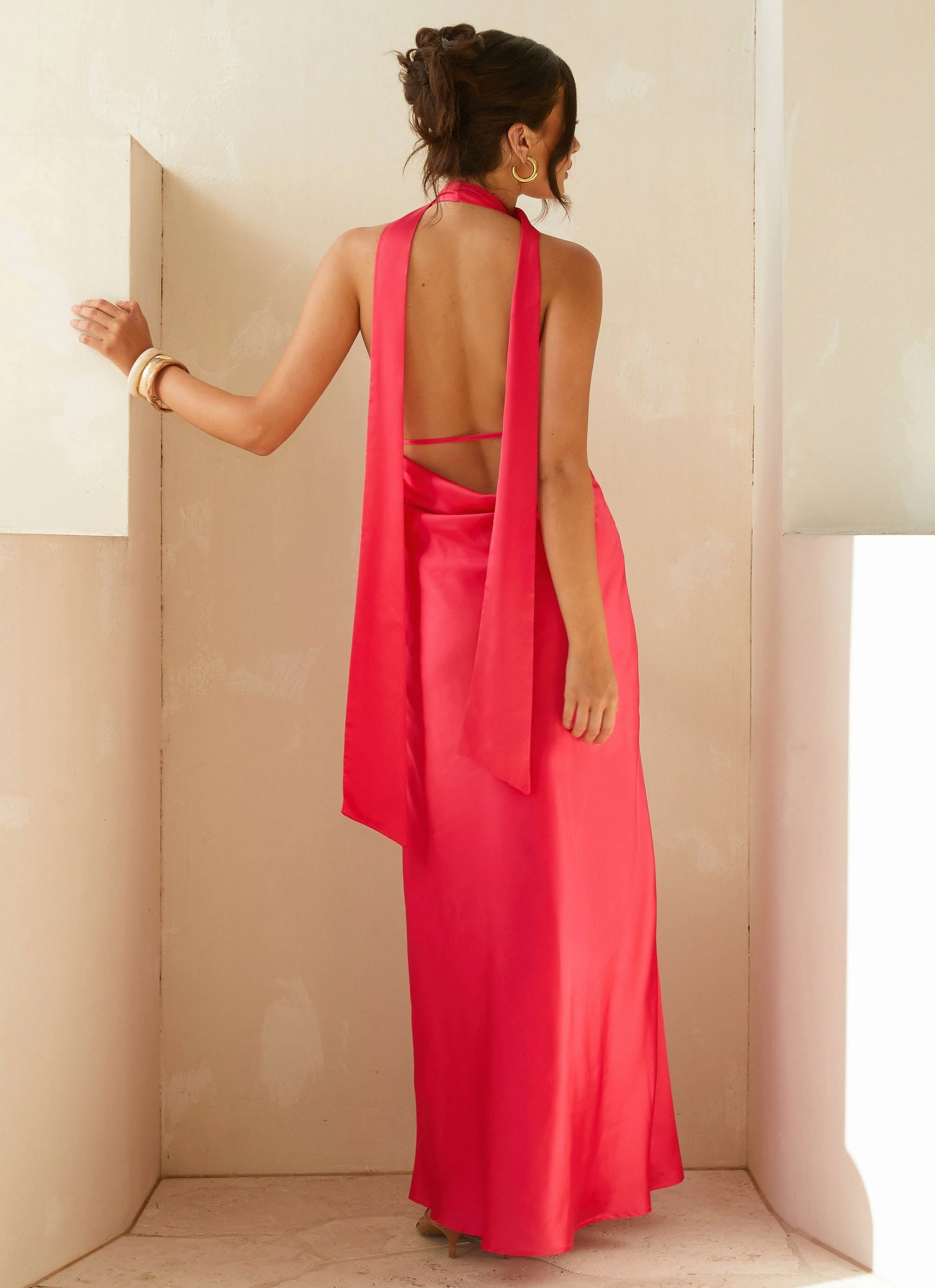 Alicia Satin Halter Maxi Dress - Fuchsia TemperatureRegulatingFabric