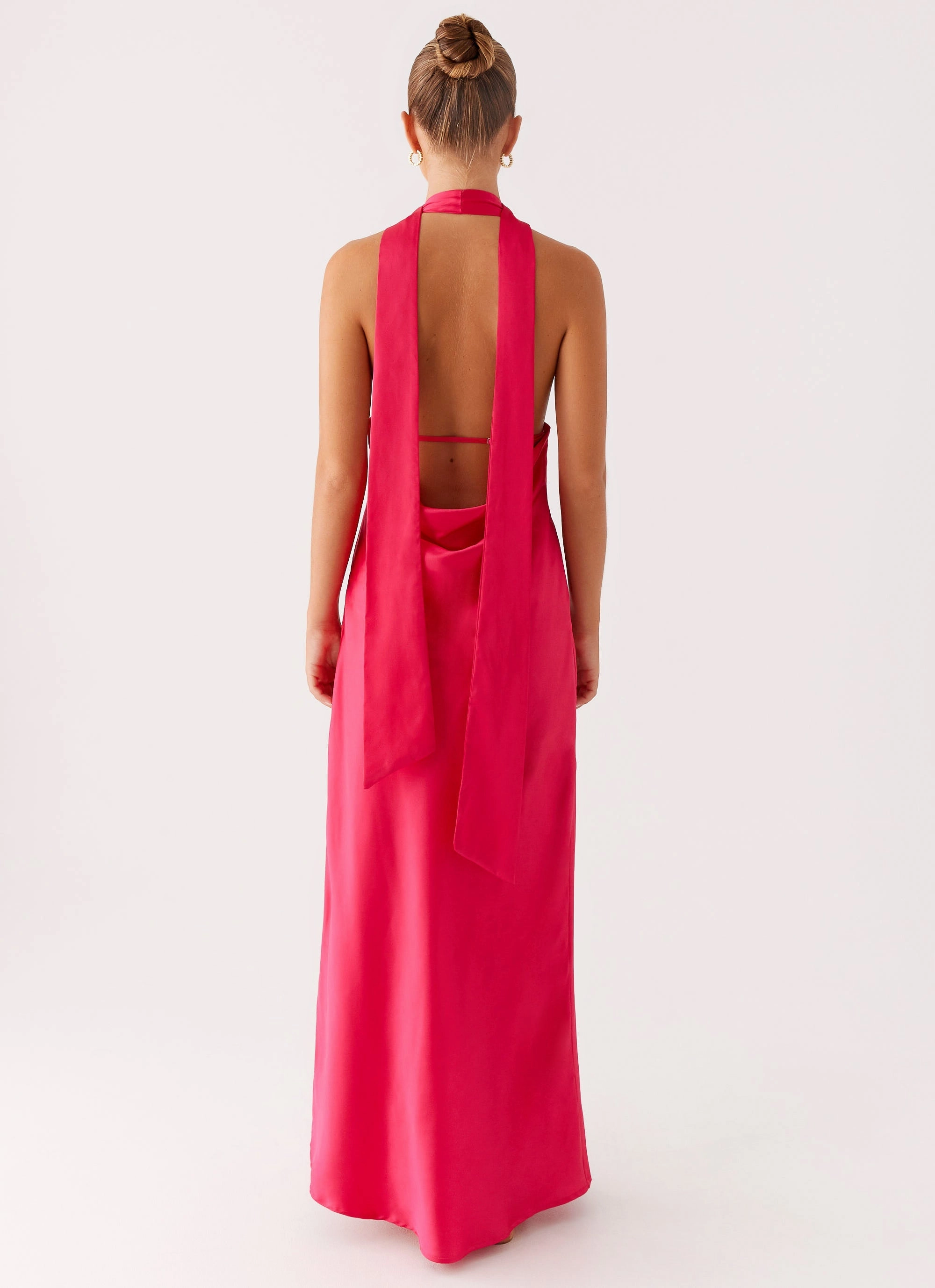 Alicia Satin Halter Maxi Dress - Fuchsia Loose Flow