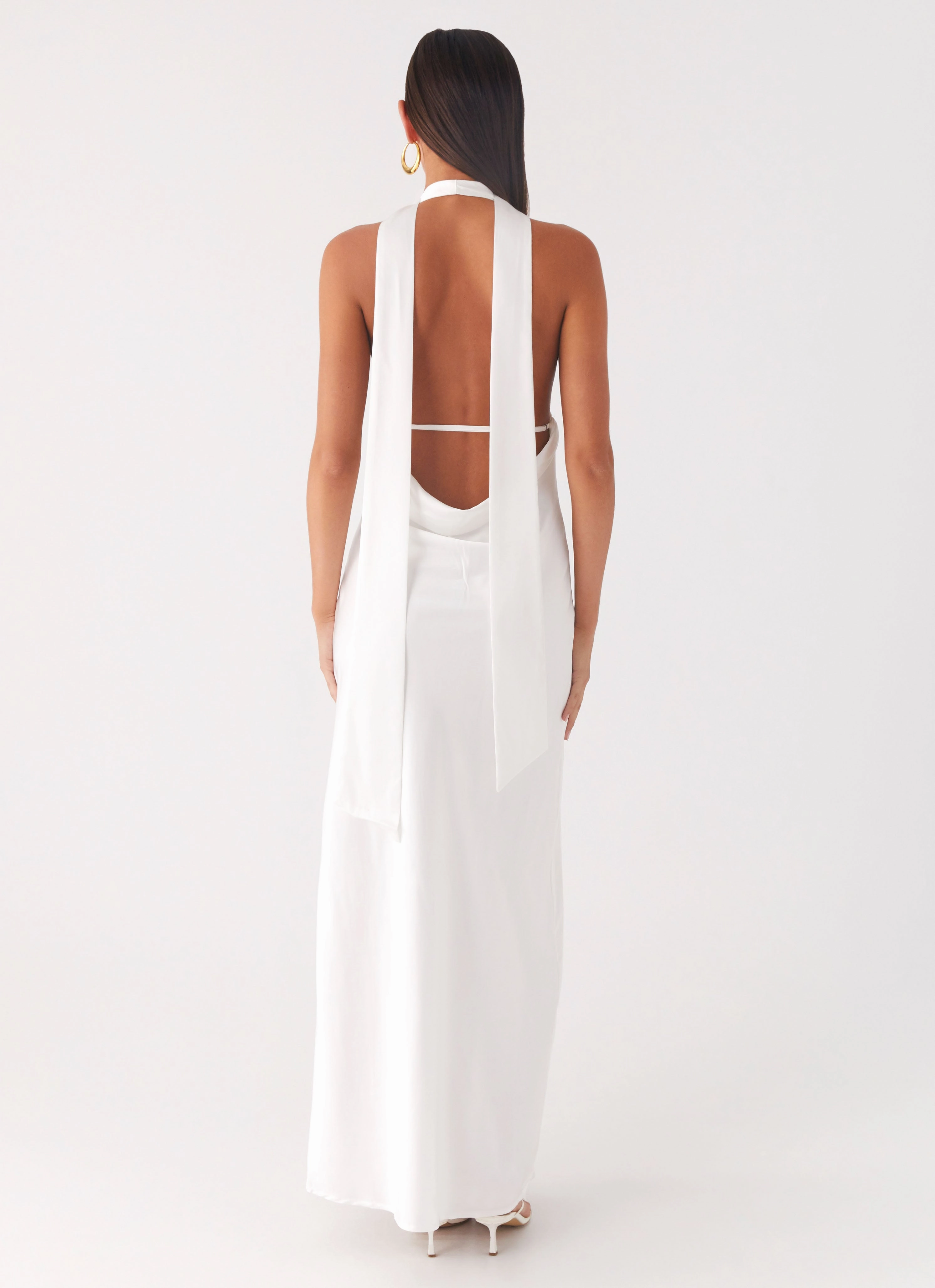 Alicia Satin Halter Maxi Dress - White Modern and Feminine Contemporary Look