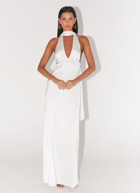 Alicia Satin Halter Maxi Dress - White Japan Line