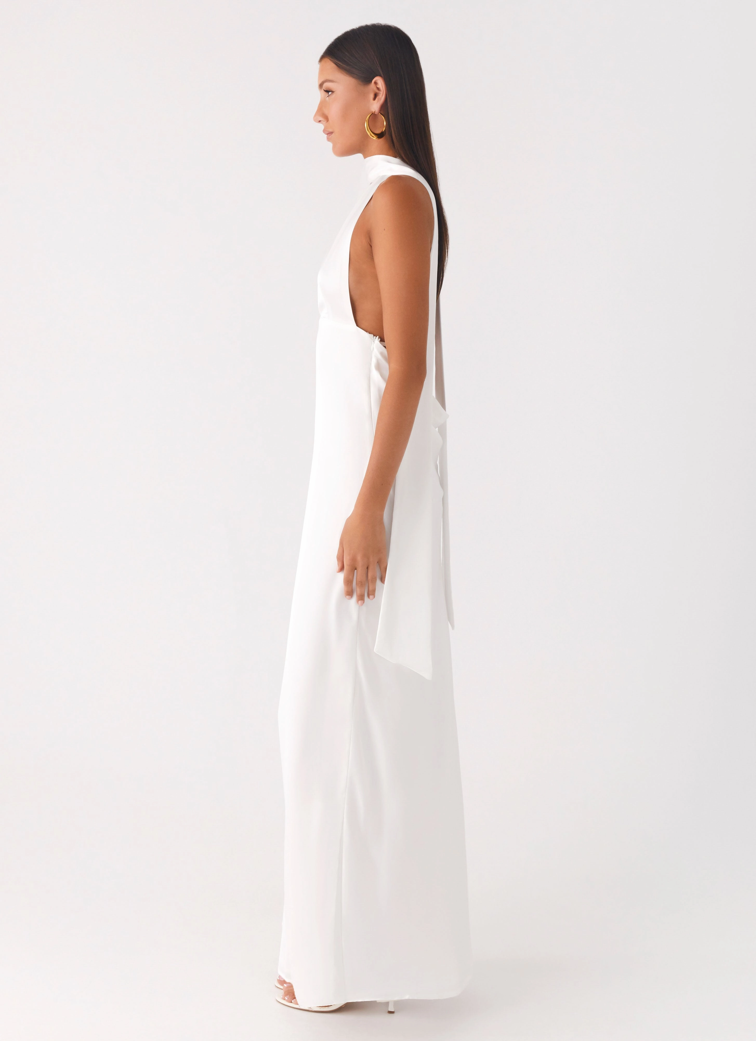 Airy Fit Alicia Satin Halter Maxi Dress - White