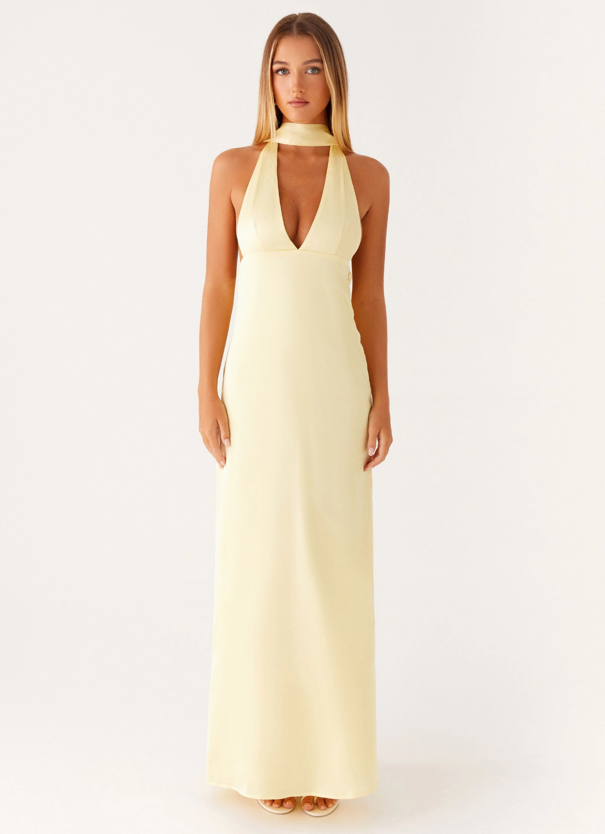 Urban Spirit Alicia Satin Halter Maxi Dress - Yellow