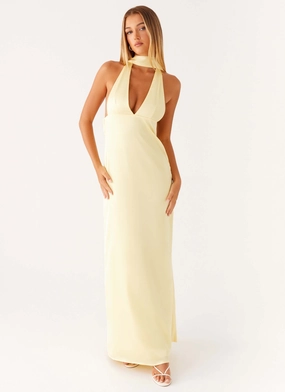 Global Style Cozy Tones Alicia Satin Halter Maxi Dress - Yellow