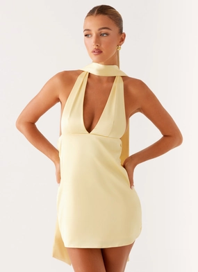 Sleek Comfort Premium Material Alicia Satin Halter Mini Dress - Pastel Yellow