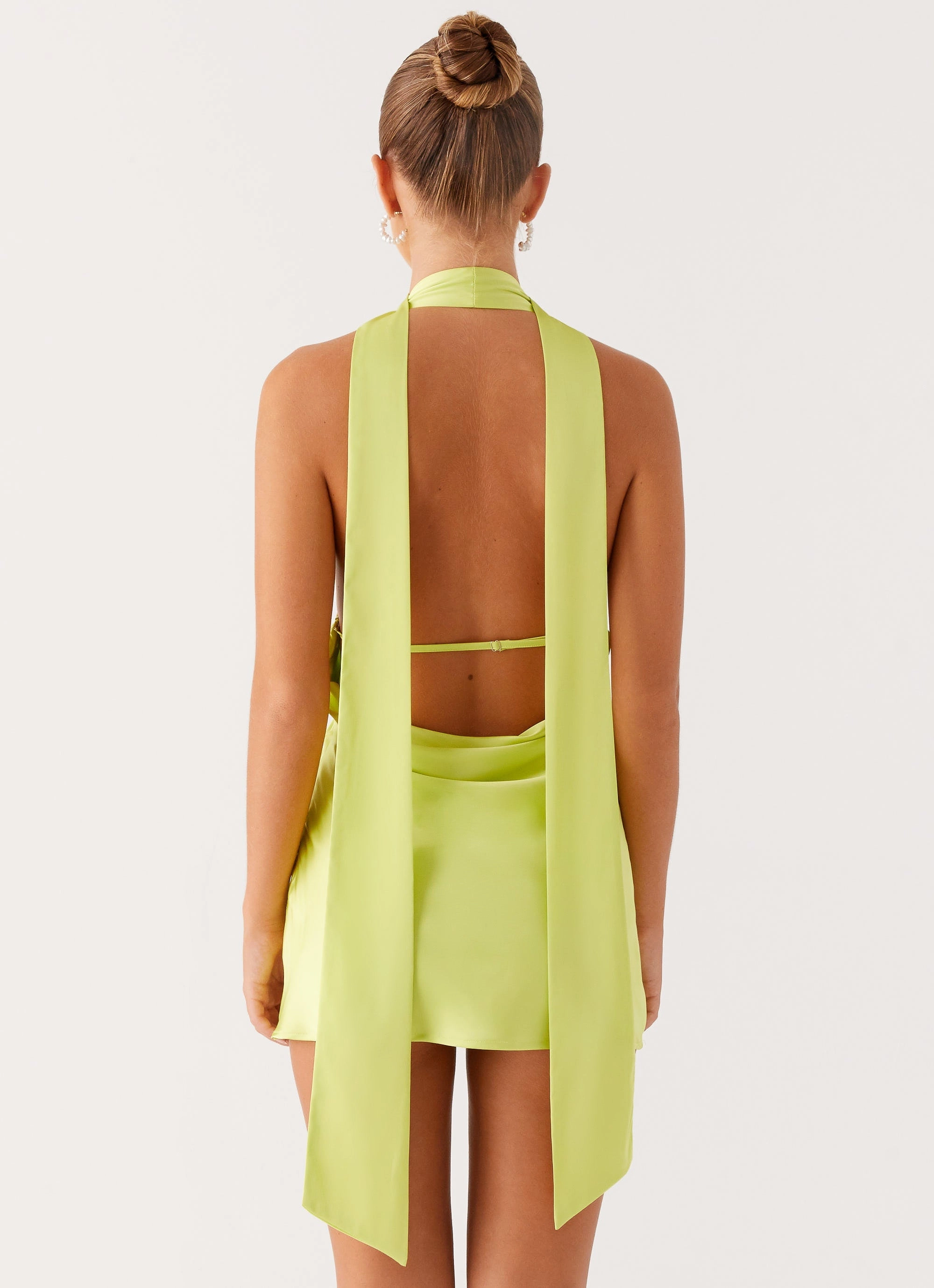 Alicia Satin Halter Mini Dress - Sunny Lime Move Easy