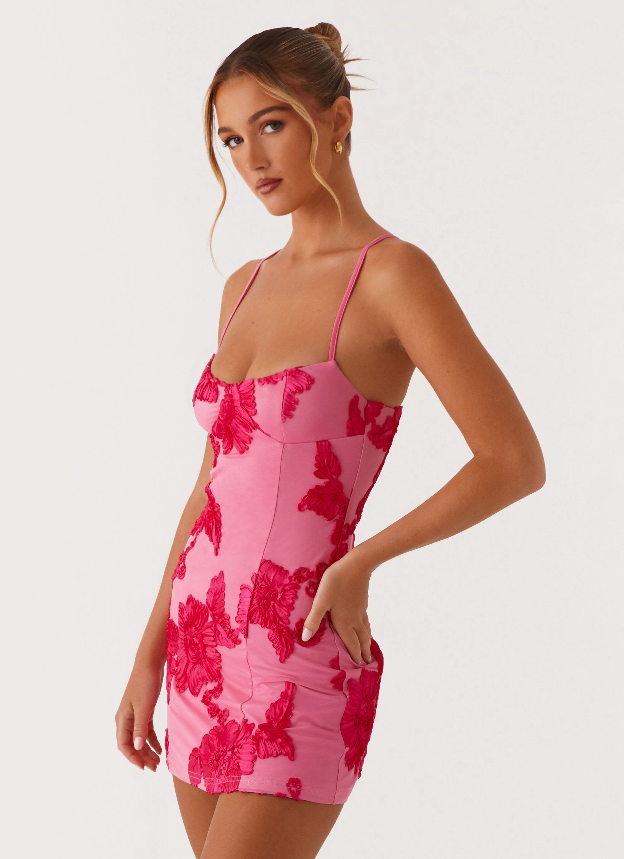 Alivia Mini Dress - Pink Shimmer-Finish Subtle Detail