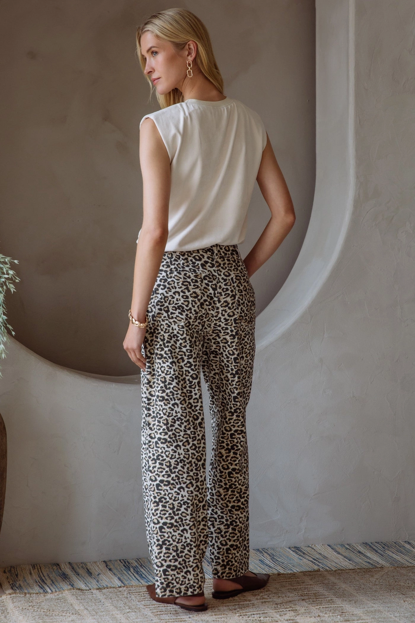 GABRIELLA WASHED LEOPARD PRINT PANTS AdjustableTabs