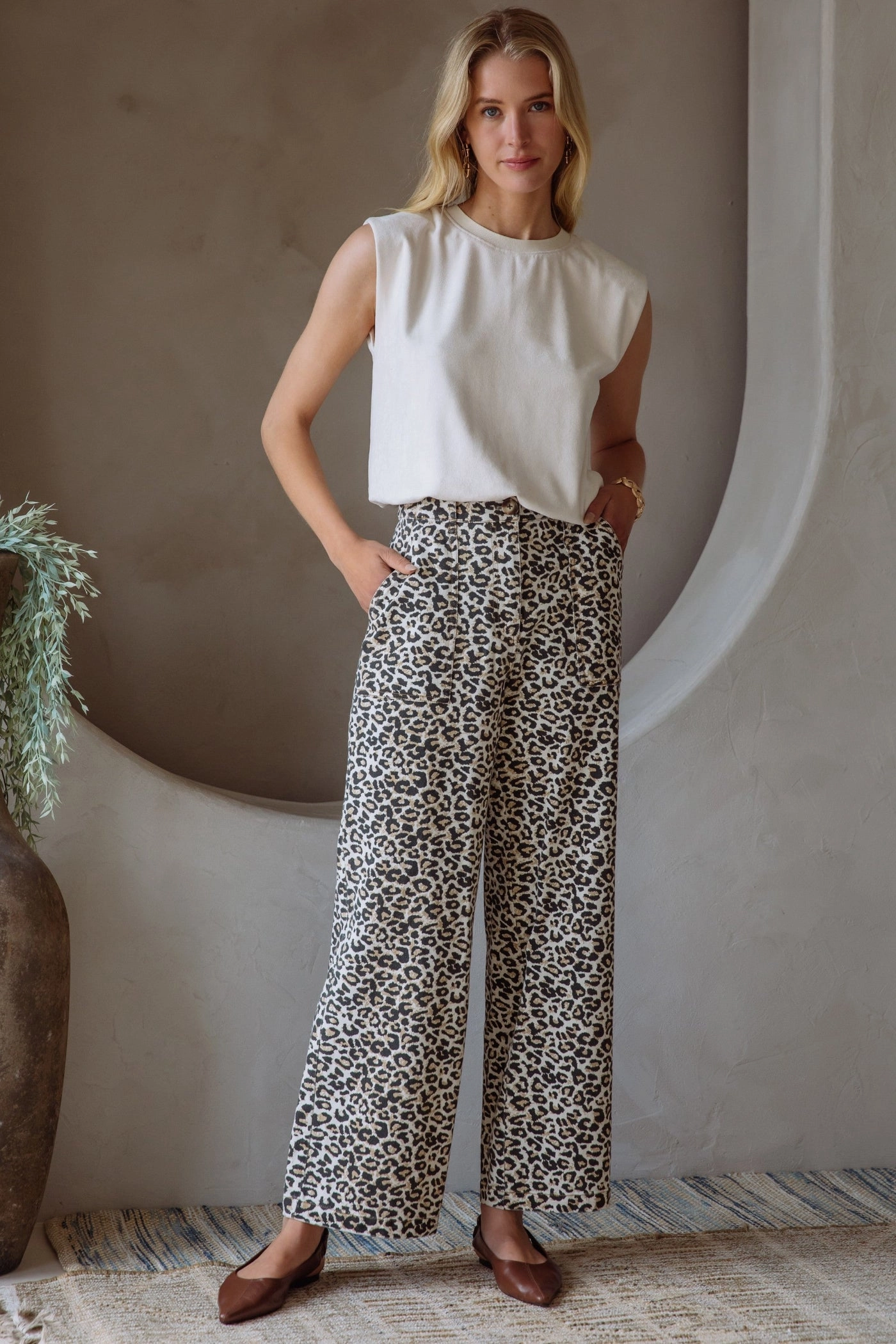 Comfortable Movement Breathable activewear GABRIELLA WASHED LEOPARD PRINT PANTS