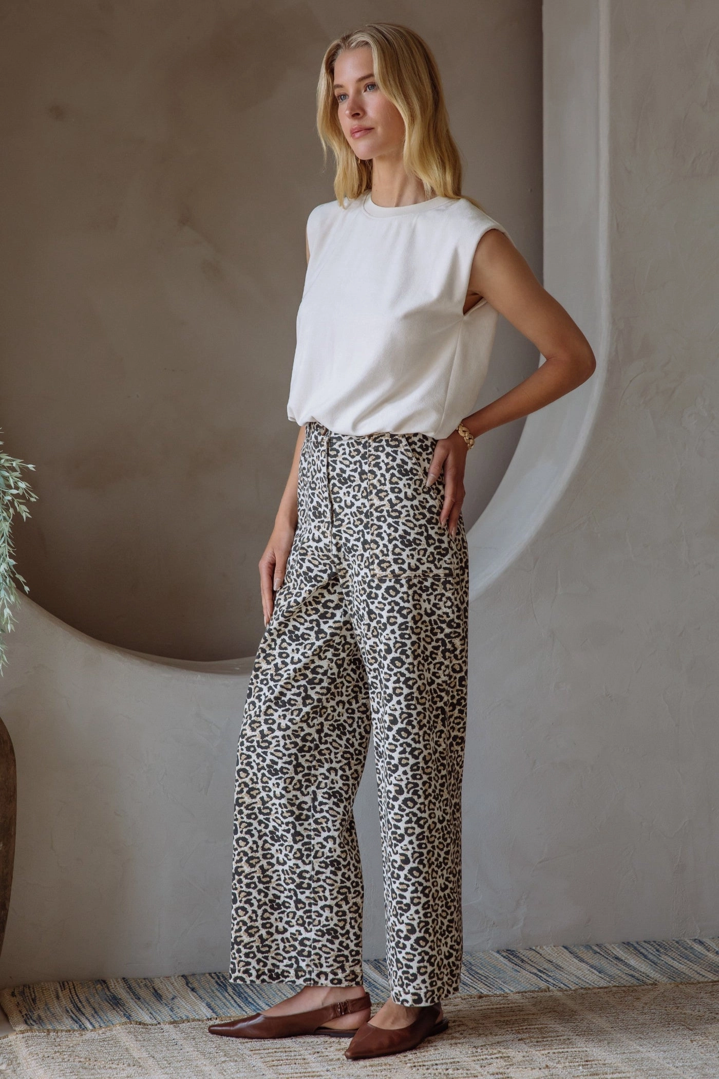 GABRIELLA WASHED LEOPARD PRINT PANTS Reflective Trim Options AntiPillingFabric