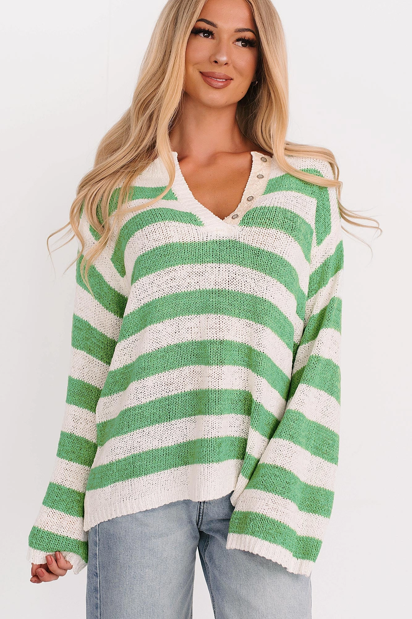 All Dressed Down Striped Knit POL Sweater (Green/Multi) Hidden Zipper Closure ReinforcedArmholes