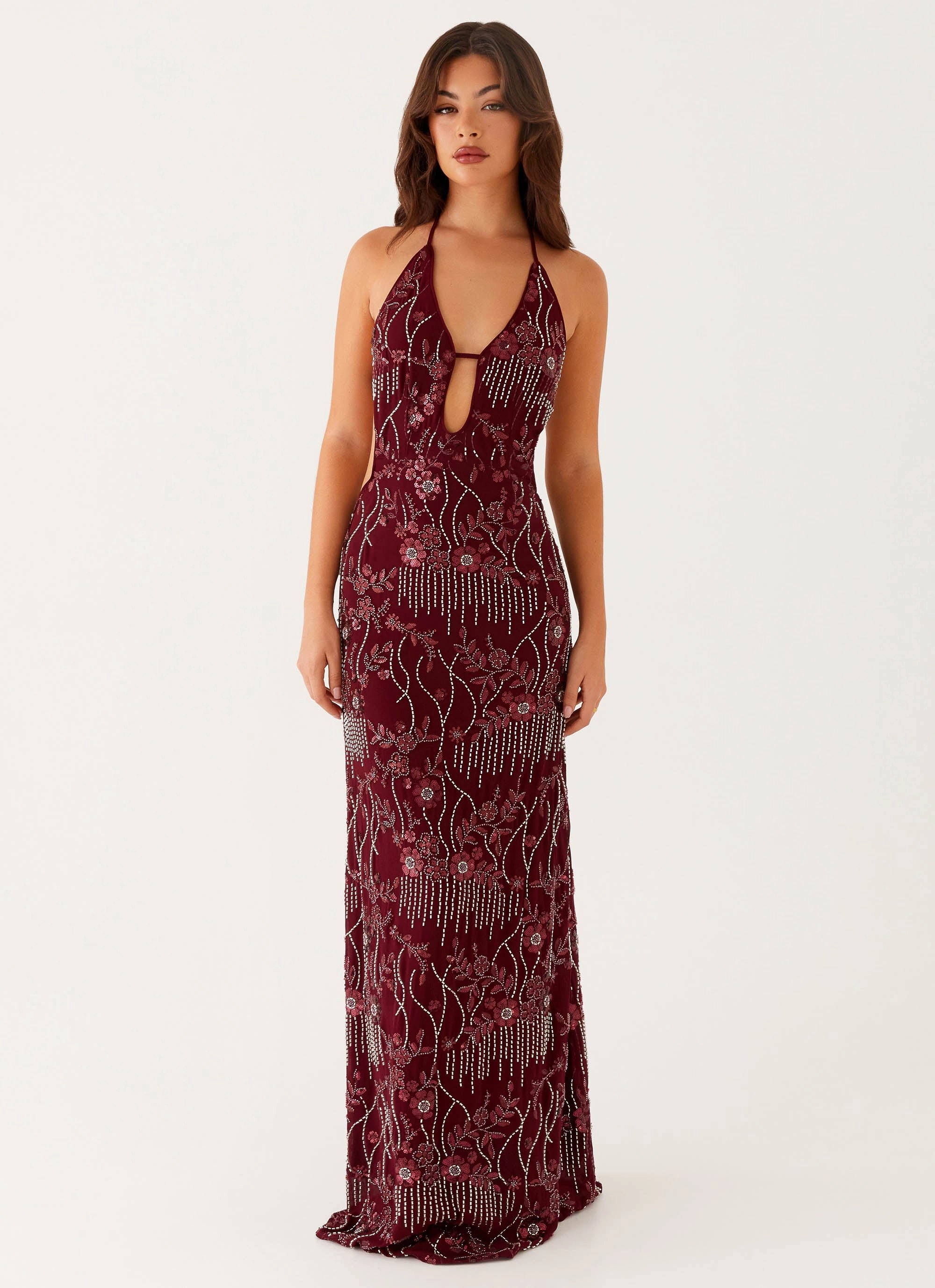 All For Love Maxi Dress - Burgundy Stretch-Recovery Daily Form