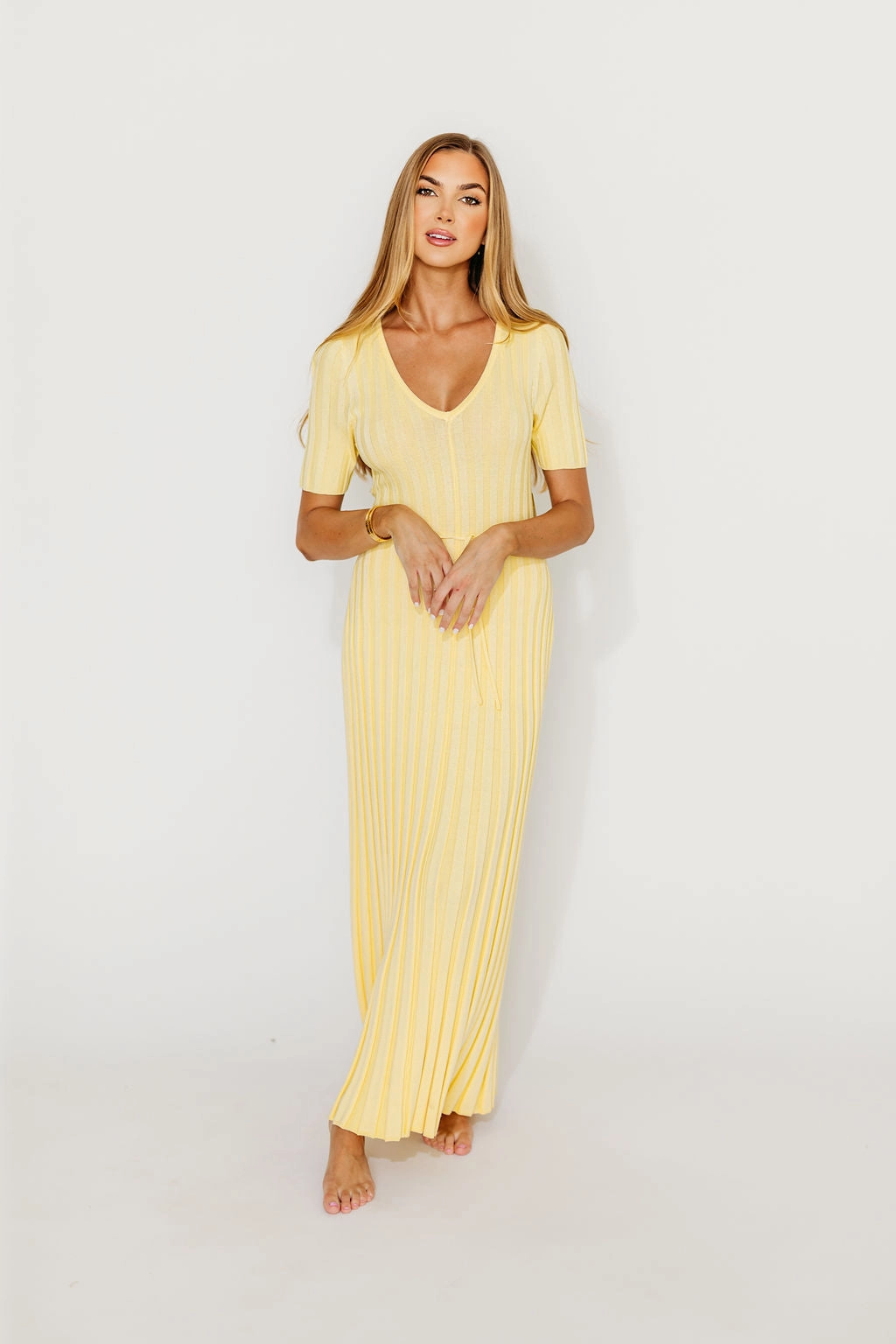 Polite Vibe Oakley Ribbed Maxi Dress in Light Yellow - Bump Friendly *Final-Sale*