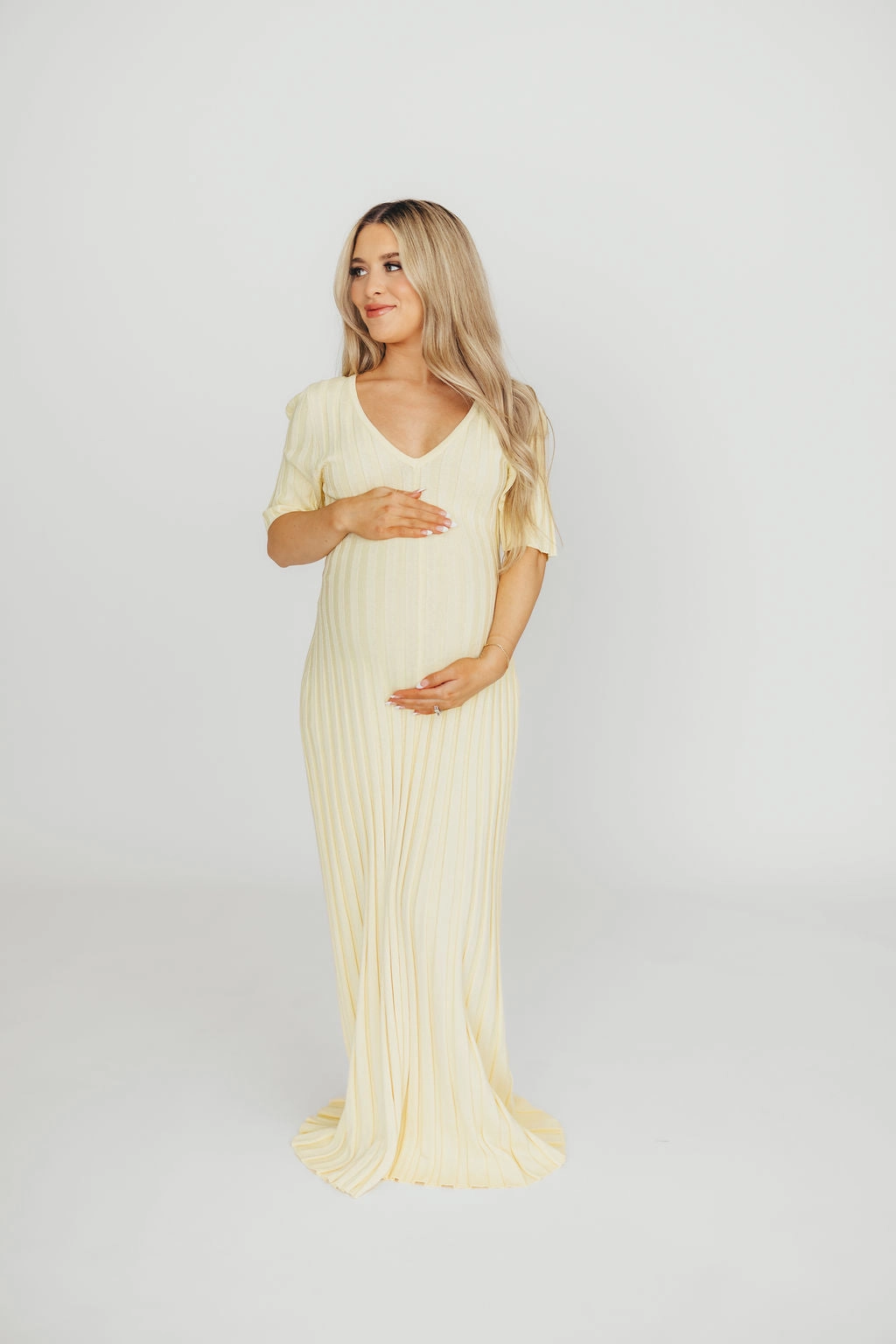 Oakley Ribbed Maxi Dress in Light Yellow - Bump Friendly *Final-Sale* Bold Patterns