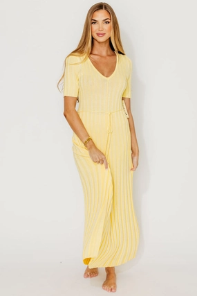 Chic Comfort Oakley Ribbed Maxi Dress in Light Yellow - Bump Friendly *Final-Sale*