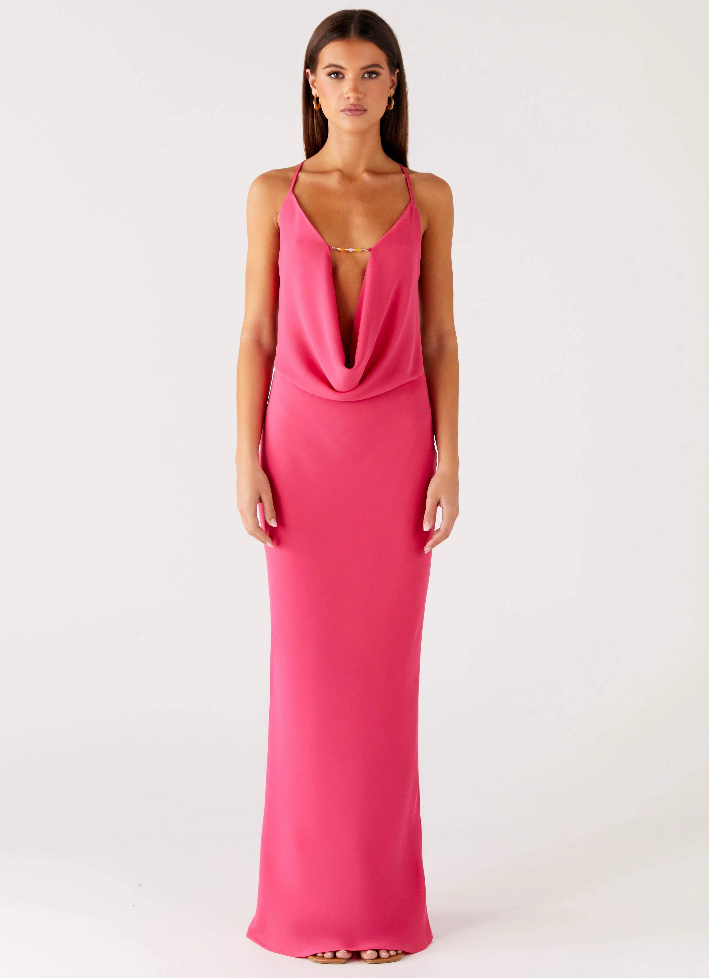 Pure Heart Cowl Maxi Dress - Fuchsia Flexible Fabric Style Blend
