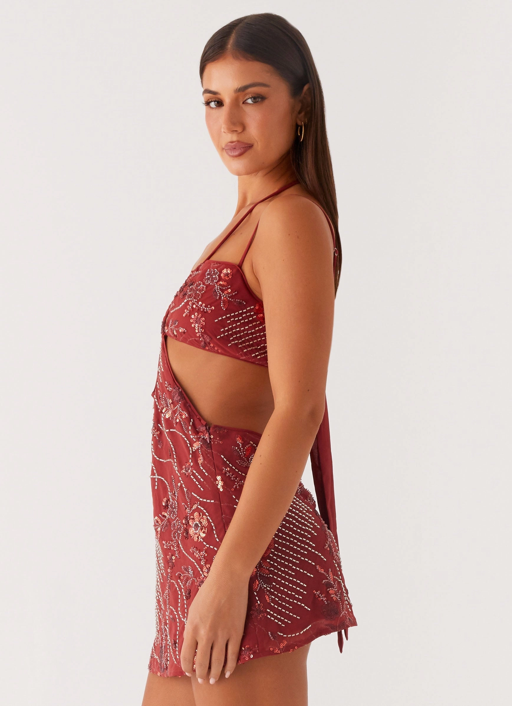 Daily Mood Sahara Nights Beaded Mini Dress - Rust