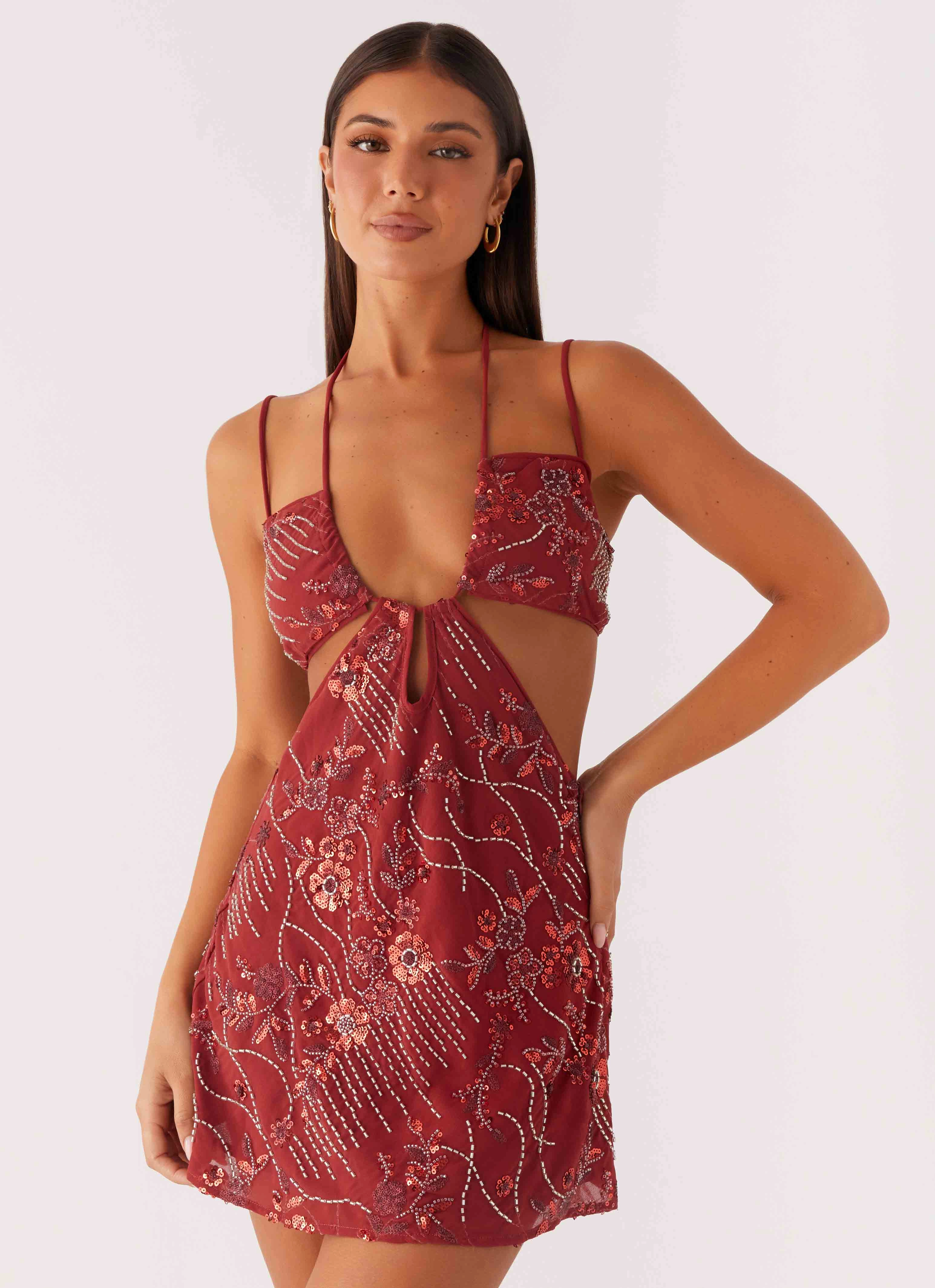 Semi Fit Sahara Nights Beaded Mini Dress - Rust