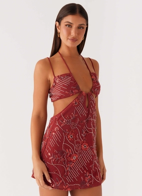Sahara Nights Beaded Mini Dress - Rust Contemporary Wear