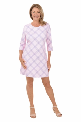 Lace-Sleeve Daytime Look Pink Gingham UPF50  Travel Dress