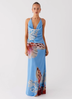 Perfect Wearable Easy Comfort Stars Align Cowl Maxi Dress - Deep Sea Bloom
